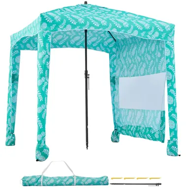 Image de SucceBuy, abri de plage Strand-Cabana, 1,8 x 1,8 m, avec paroi latérale, protection UPF 50+, tente avec sacs de sable, parasol portable pour la famille et les amis