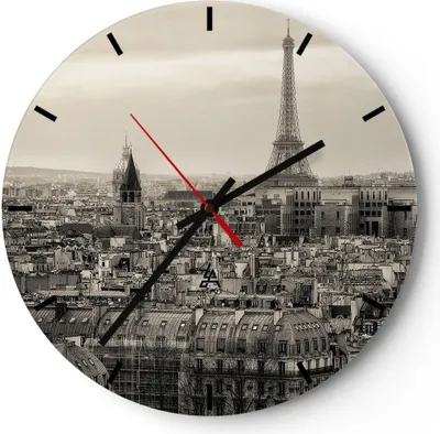 Produktbild von Wanduhr - Rund - Glasuhr - Paris Stadt Zuhause - 30x30cm - Schleichendes Uhrwerk - Lautlos - zum Aufhängen bereit - Dekoration Modern - Wanddekoration aus Glas - C3AR30x30-3615
