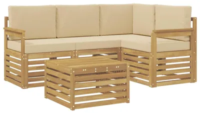Immagine prodotto di Set divani da esterno vidaXL, 5 pezzi, bianco e beige, 59 x 59 x 37 cm