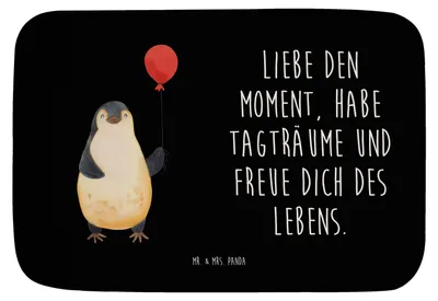 Produktbild von Mr. & Mrs. Panda Badvorleger Pinguin Luftballon - Schwarz - Geschenk, Liebe, Geschenkidee, Badematte, Badteppich, Freundin, Teppich Bad, Duschvorleger, Badezimmerteppich