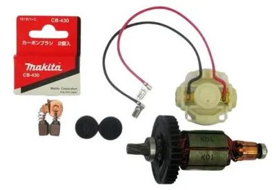 Produktbild von Makita 638504-8 original Lagerschild+Makita CB430+2x Bürstenkappen 643929-3+Makita 619202-3 Anker