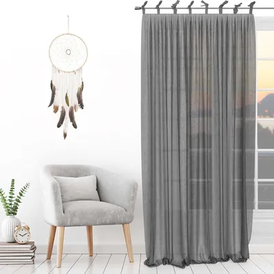 Grauer Voile-Vorhang mit Schleifen, 140x250 cm, Baumwolle