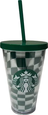 Zdjęcie produktu dla Starbucks New Grande Kaltbecher, 473 ml, Grün / Weiß kariert