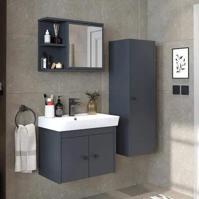 Produktbild von Roomart ADA Badmöbel-Set 4-teilig 60 cm breit, Anthrazit