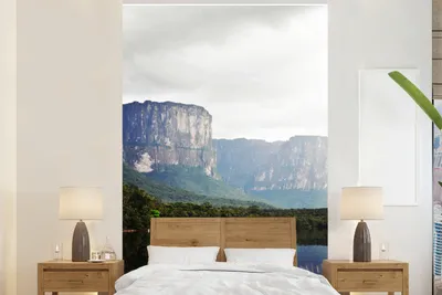 Produktbild von MuchoWow® Fototapete für Wohnzimmer oder Schlafzimmer Wandtapete Vinyl Motivtapete Die Dschungel- und Berglandschaft des Canaima-Nationalparks in Venezuela - 195x300 cm - Das Hintergrundbild