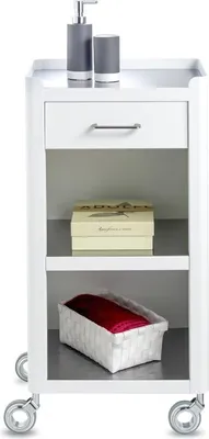 Immagine prodotto di DON HIERRO - Carrello da bagno Carrello da bagno con 3 spaziosi ripiani e un pratico cassetto, bianco - acciaio inox, THELMA