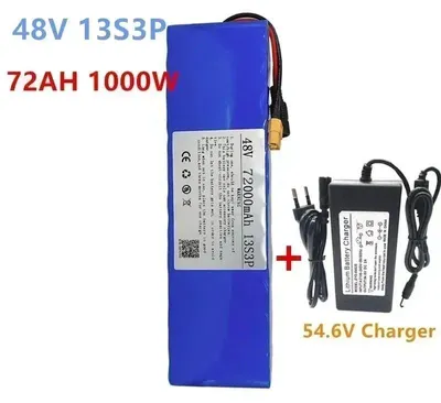 Obrázek produktu pro Lithium-iontová baterie – 48 V, 13S3P – 72 Ah (72 000 mAh) – konektor XT60 – články 18650 – BMS a nabíječka 54,6 V – pro elektrické koloběžky/elektrokola