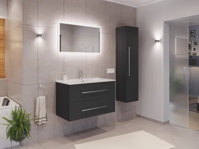 Produktbild von Badmöbel Set Firenze 90 3tlg. LED Spiegel und Hochschrank grafit : Grafit