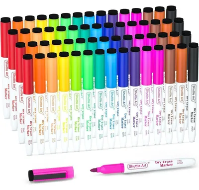Produktbild von Whiteboard-Stifte Set 60 Stück in 15 Farben mit feiner Spitze und Magnet-Radiergummi
