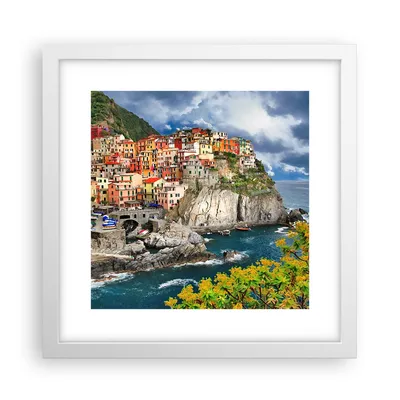 Produktbild von Gerahmtes Poster - Weißer Rahmen - Italien küste felsen landschaft - 30x30 cm - Wand Bild - Wanddeko - Wandbilder - Wandposter - Bilderrahmen - Bilder - Kunstdruck - Wandbild - P2WAC30x30-2710