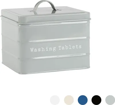 Produktbild von Harbour Housewares Vintage Metall Washing Tablets Speicher-Zinn - Utility Storage Kanister - 18cm - Grau