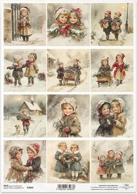 Zdjęcie produktu dla Papier ryżowy do decoupage A4 R2665 dzieci vintage, Boże Narodzenie