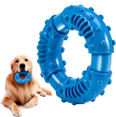 Produktbild von Kauspielzeug aus Naturkautschuk, Blau, 13,2 cm Durchmesser, 4,1 cm Dicke, für effektive Zahnreinigung, mit Erdnussbutter überziehbar