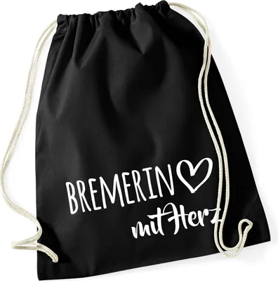 Produktbild von Huuraa Turnbeutel Bremerin mit Herz 12 Liter Black Baumwolle Rucksack Geschenkidee