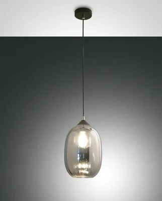 Produktbild von Infinity 200 mm Pendelleuchte aus rauchfarbenem, mundgeblasenem Glas mit Metallrahmen - Elegantes, modernes Design für die Innenbeleuchtung