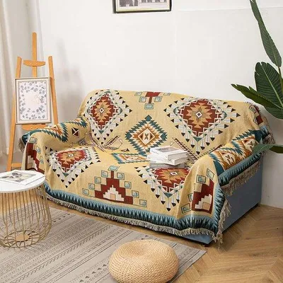 Produktbild von Famanu Decke Boho Stil 130 x 180 cm - Strickdecke mit Fransen