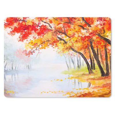 Produktbild von MuchoWow® Mauspad Mousepad Gemälde - Herbst - Bäume - Wasser - Ölfarbe 40x30 cm - Mousepads - Maus Mat - Pad - Mausunterlage - Anti Rutsch