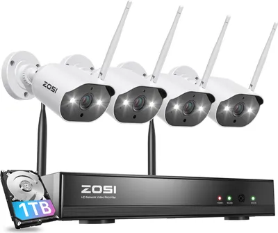 Produktbild von ZOSI 3MP Außen WLAN Überwachungskamera Set mit 1TB Festplatte, 8CH 1TB NVR 4x 3MP IP WiFi Kameras 2-Wege Audio, Menschenerkennung, Spotlight Alarm
