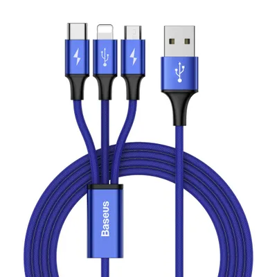 Zdjęcie produktu dla Baseus CAMLT-SU13, 1,2 m, USB A, USB C/Micro-USB B/Lightning, Niebieski