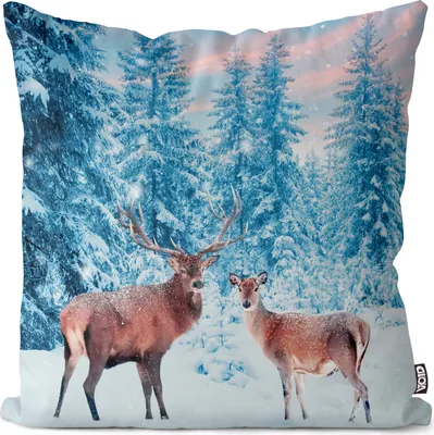 Produktbild von VOID Hirsch Reh Schnee Winter Kissenbezug Kissenhülle Sofakissen Kissen Deko Outdoor-Kissen Dekokissen