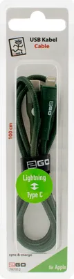 Obrázek produktu pro 2GO USB nabíjecí/datový kabel typ C - Lightning Nylon 1m zelený