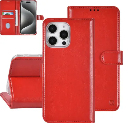 Image de Étui TUNIQ pour iPhone 16 Pro Max, type livre - Porte-cartes pour 3 cartes - Fermeture magnétique - Rouge