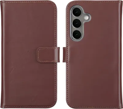 Image de Selencia Bibliothèque en cuir véritable pour le Samsung Galaxy S25 Plus - Marron foncé