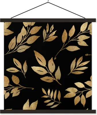 Produktbild von MuchoWow® Textilposter Muster - Gold - Blätter 40x40 cm mit schwarzem Rahmen - Fotos