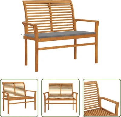 Zdjęcie produktu dla The Living Store Ławka ogrodowa z szarą poduszką 112 cm z litego drewna tekowego