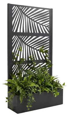 Image de Kisha - Jardinière de Jardin Séparatrice avec Treillis 98x180x30 cm Bac en Métal Noir