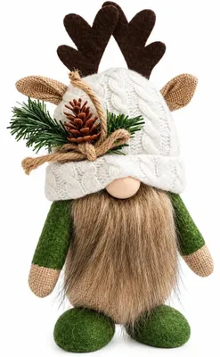 Zdjęcie produktu dla Skrzat krasnal świąteczny 21cm czapka biała renifer poroże ozdoba dekoracja bożonarodzeniowa figurka na półkę