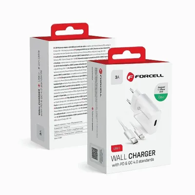 Image de RÉSEAU - Chargeur Forcell avec câble USB type C et lightning - Connexion 3A 20W avec fonction de charge PD et Quick Charge 4.0