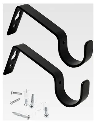 Produktbild von 2 Stück Metall Gardinenstangenhalter mit Dübelschrauben, schwarze Halterungen für Gardinenstangen