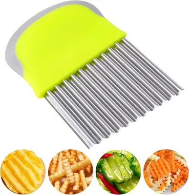 Image de Coupe-légumes, trancheuse à frites ondulée en acier inoxydable, pour pommes de terre, fruits, salades, ustensile de cuisine