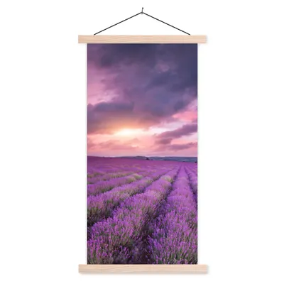 Produktbild von MuchoWow® Textilposter Lavendel - Lila - Wolken - Blumen 60x120 cm mit holzfarbenen Rahmen - Holz