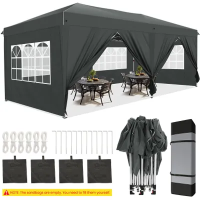 Image de Tente pliante pour événements, dimensions 3,05 x 6,1 mètres, avec 6 parois et protection solaire, idéale pour les festivals, les barbecues et le camping