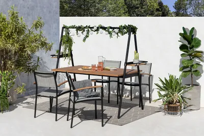Produktbild von riess-ambiente Outdoor Gartentisch RIO 160cm anthrazit Aluminium Massivholz mit Dekostange wetterfest Balkontisch Tisch