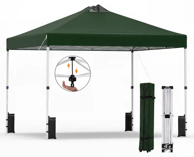 Produktbild von KOMFOTTEU Pavillon 3 x 3m, Gartenpavillon mit EIN-Knopf-System, silberbeschichtetem Dach, strapazierfähigem Rahmen, Sandsäcken, Heringen und Seilen, tragbares Partyzelt für Picknicks, Partys (Grün)