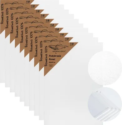 Produktbild von Leinwand auf Malplatte Set 10 Stück 30x40 cm – 280 g/m² Baumwoll-Leinwand – 3-fach mit Gesso grundiert  – Künstlerbedarf zum Bemalen