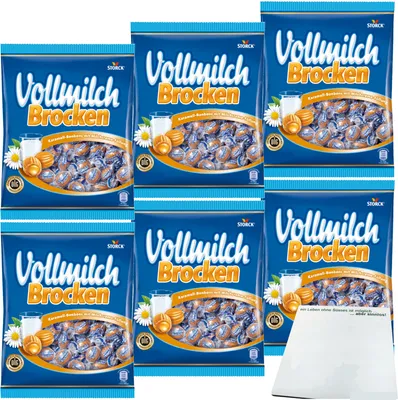 Produktbild von Storck Vollmilch Brocken Karamell-Bonbons mit Milchcreme-Füllung 6er Pack (6x315g Packung) + usy Block