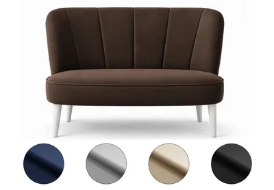 Zdjęcie produktu dla Sofa 2-osobowa RETRO 130x70 cm – sofa wypoczynkowa, mini sofa, sofa do salonu – białe nogi – brązowa welurowa