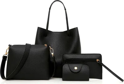 Produktbild von 4Pcs Damen Mode einfarbig weiches Kunstleder Umhängetasche Handtasche Geldbörse Set