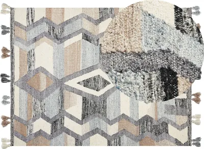 Produktbild von BELIANI Kelim-Teppich Mehrfarbig Wolle und Baumwolle 160 x 230 cm mit Fransen Geometrischem Muster Handgewebt Boho Läufer für Fußbodenheizung Geeignet