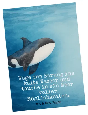 Produktbild von Mr. & Mrs. Panda Postkarte Orca Design - Weiß - Geschenk, Motivation, Meer, Arbeit, Postkarten, Ansichtskarte, Ansichtskarten, Grußkarte, Neustart, Fotokarte, Wal