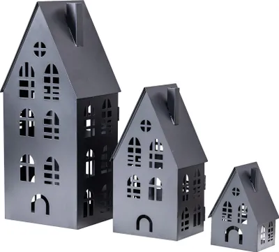 Produktbild von 3er Set Laterne Haus H13-37cm Metall Schwarz Deko Windlicht Industrial Style