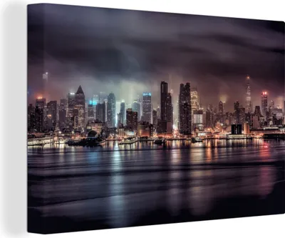 Obrázok produktu pre OneMillionCanvasses® - Obrazy na plátne - 140x90 cm, New York - Storm - Skyline, Nástenná umelecká tlač Nástenná dekorácia - Foto na plátne - Maľba na drevenom ráme