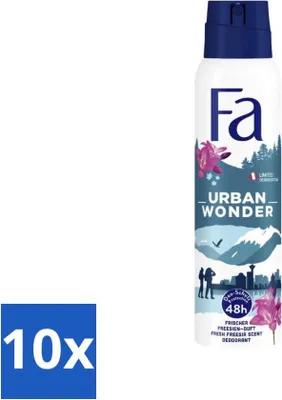 Obrázok produktu pre Fa - Dezodorant v spreji - Urban Wonder - Jahoda - 48-hodinová ochrana - 150 ml - Hodnotné balenie - 10 kusov