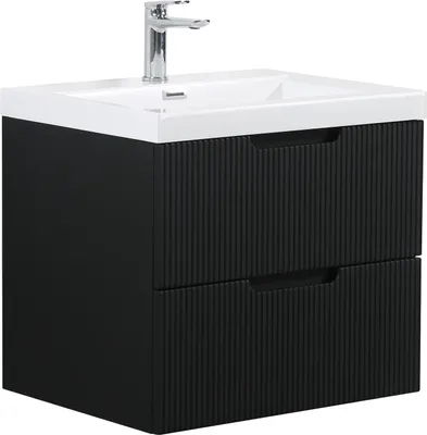 Produktbild von Badezimmer Badmöbel-Set Thermis 60 cm – Matt Schwarz – Badezimmermöbel mit Waschbecken