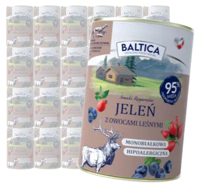 Zdjęcie produktu dla Baltica Jeleń z Owocami Leśnymi 24x400g Monoproteinowa Hipoalergiczna Bezzbożowa Mokra Karma Dla Psa