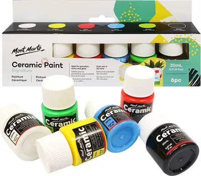 Produktbild von Mont Marte Porzellanfarben Set 6 x 20 ml – ofenfixierbare Keramikfarben in hochwertiger Qualität – für Porzellan & Glas – Leuchtende Deko-Farben